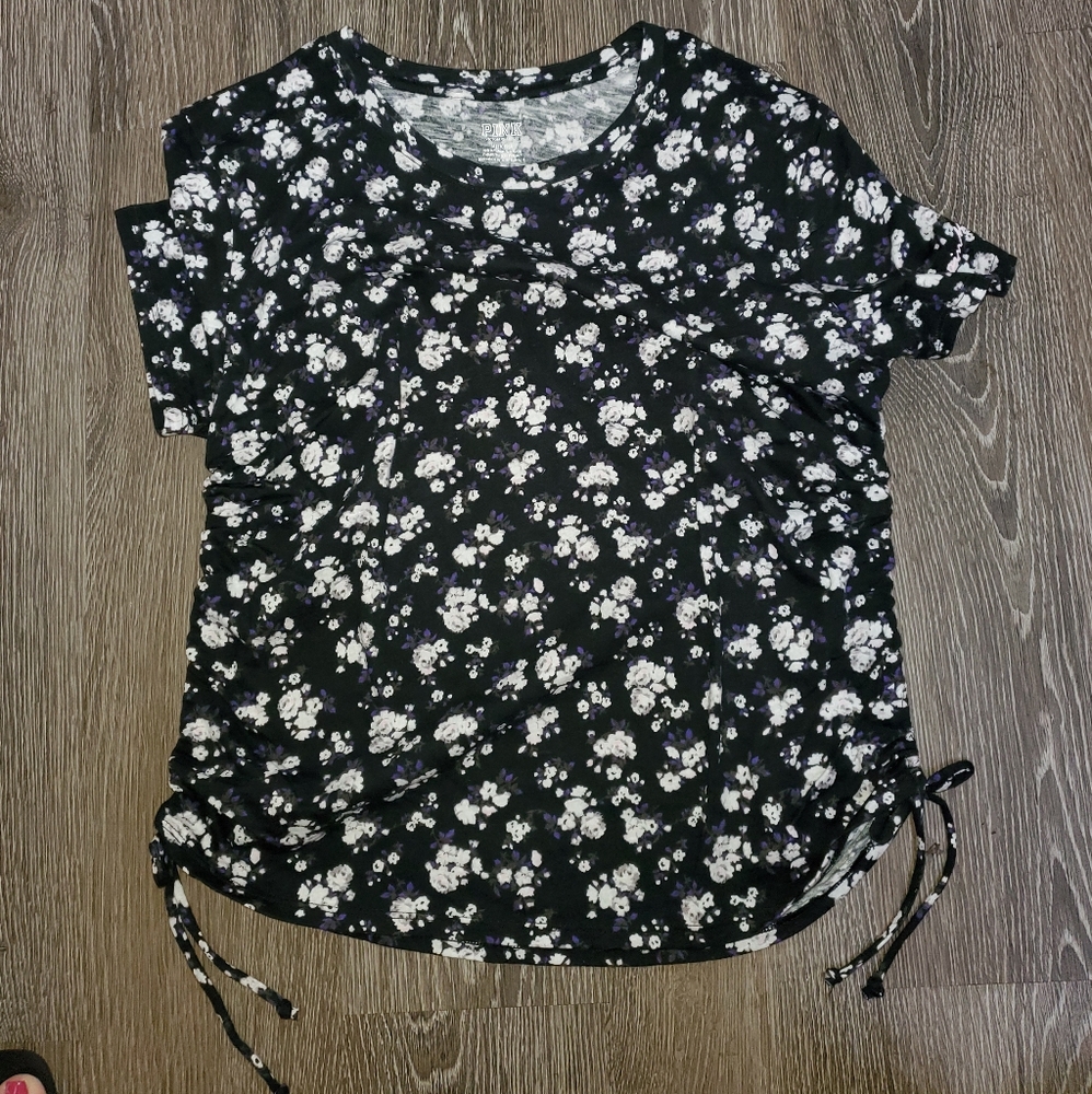 Pink floral scrunch side shirt *bnw/otag*💜💜💜💜
